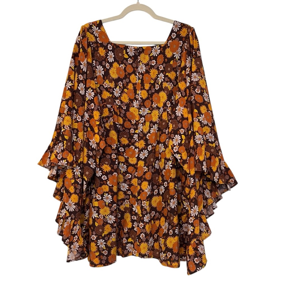 Boho Floral Mini Dress in Brown & Orange - Picture 5 of 6
